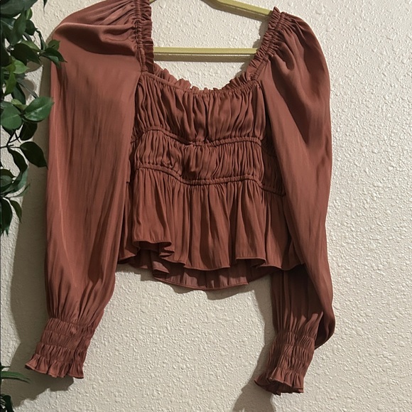 Elegant Rust Ruffle Blouse - Picture 3 of 3